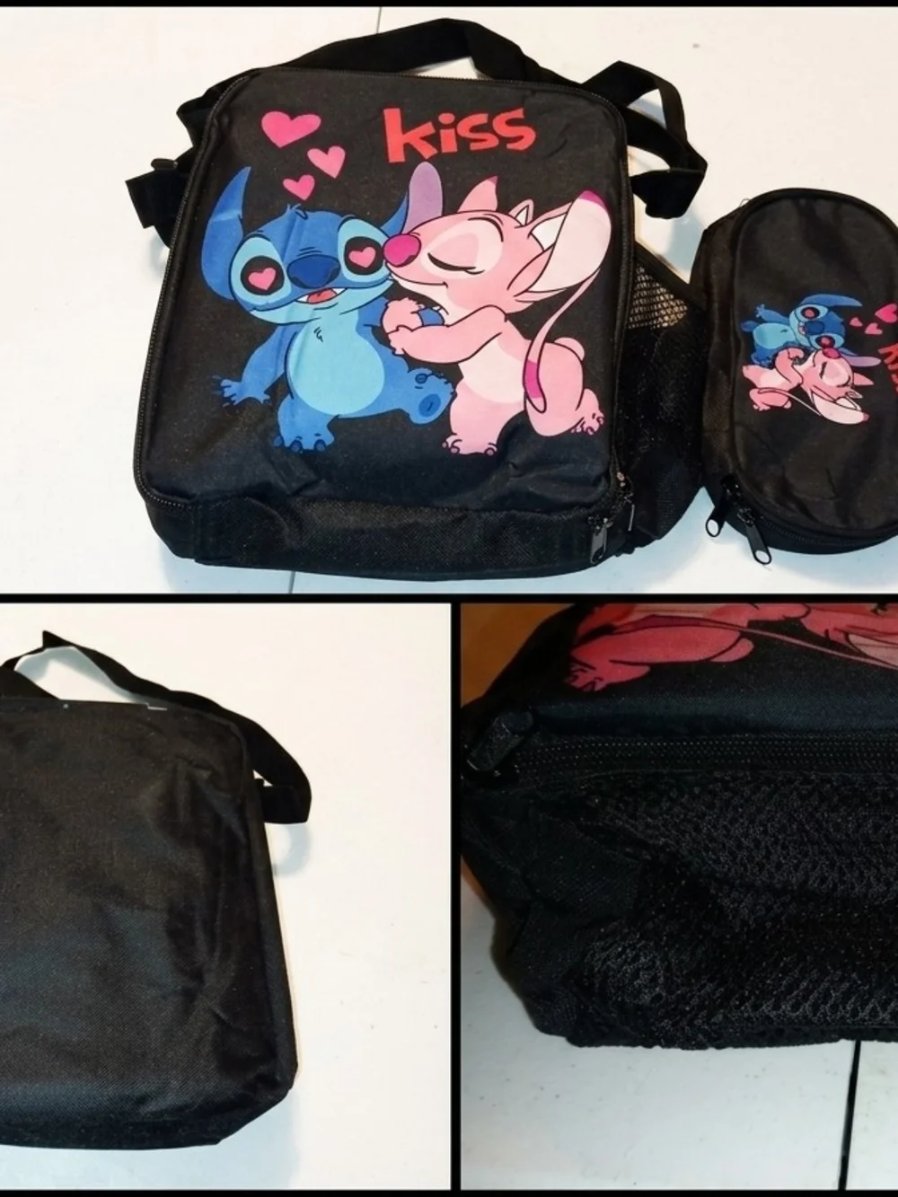 ​NWOT Stitch & Angel Kiss Lunch Bag & Matching Pencil Case Pouch Set
